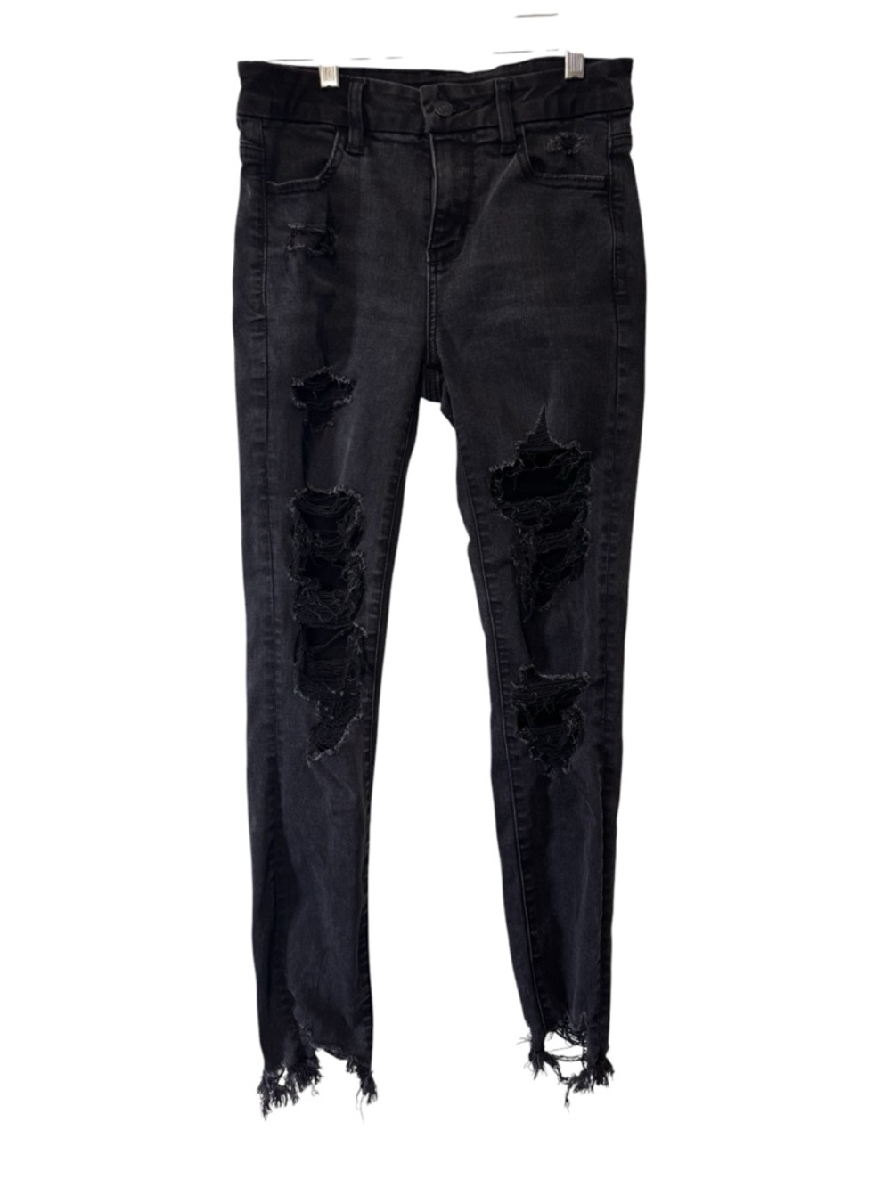 American Eagle Outfitters Black Distressed Skinny Jeans size 4 long